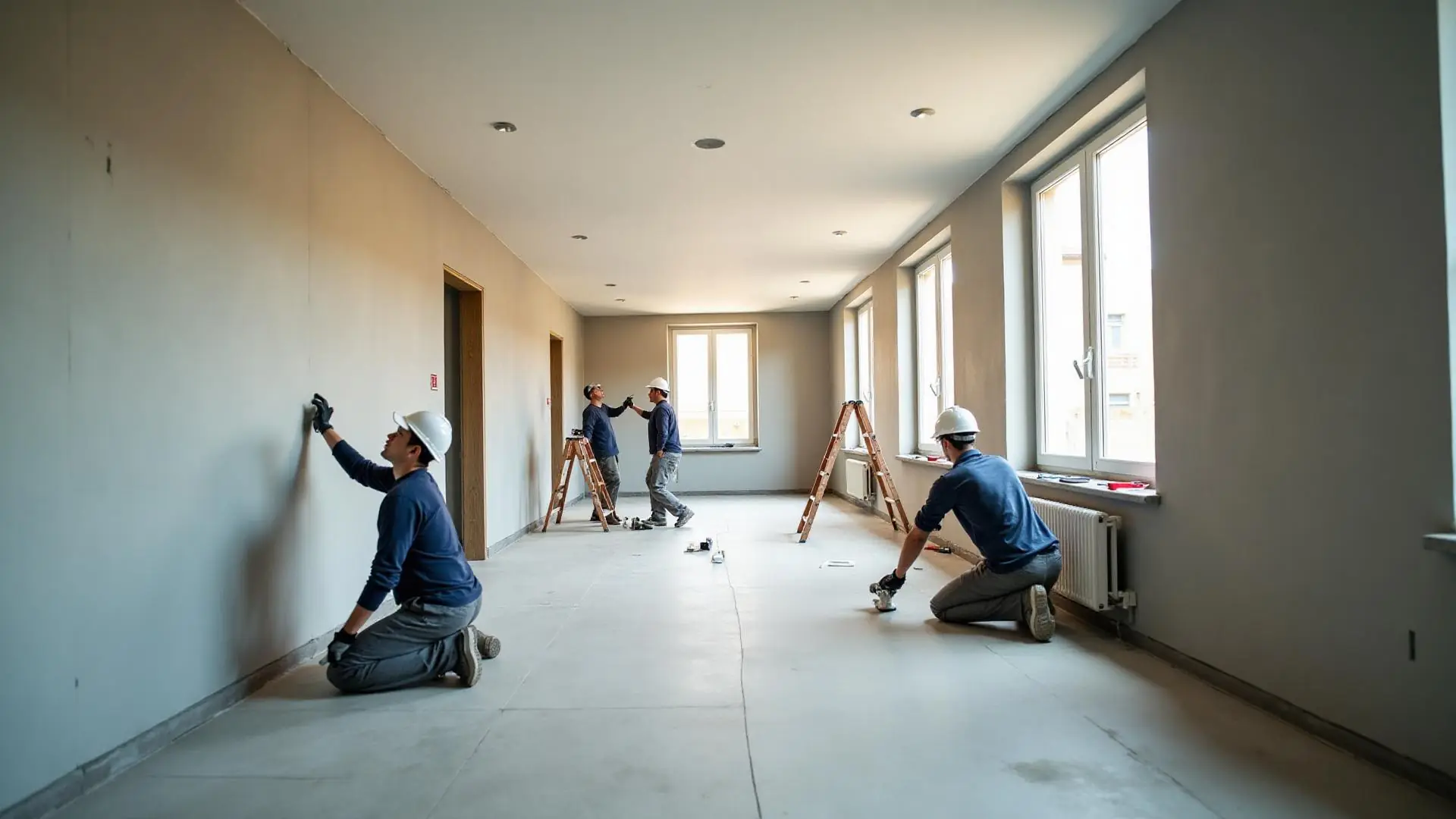 Echipă de muncitori care renovează interiorul unui apartament